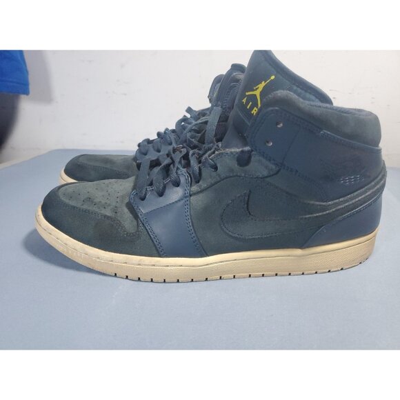 Nike Air Jordan 1 Retro Mid Armory Navy/Electrolime Jumpman 554724-421 Mens 13 - Picture 11 of 16